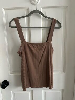 Anthropologie Ribbed Square-Neck Tank Top - Taupe Brown